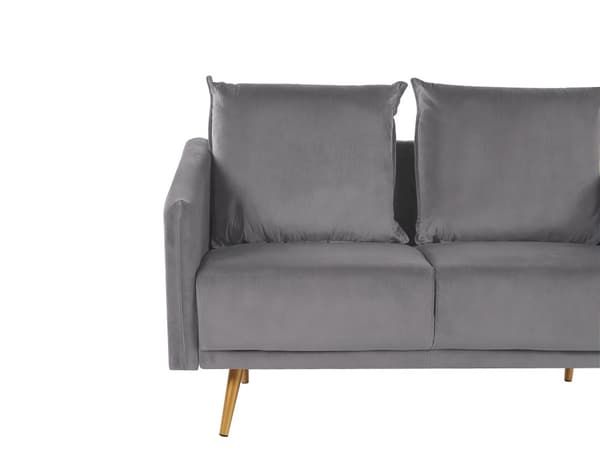 Sofa Grå Velour Guld Metalben 2 Personers Dekorativ Indendørs Dyb Sofa til Stue Indretning Glamour Retro Inspiration Tilbehør