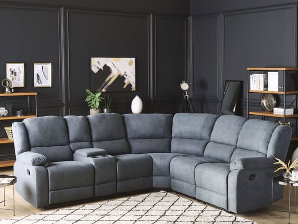 Kulmasohva tummanharmaa kangas 229 x 196 x 94 cm vaneri viidelle manuaalisesti säädettävä