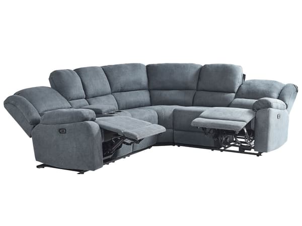 Sofa Grå Polyester 5 Personers Hjørnesofa med Elektrisk Recliner Justerbar Biografsofa med USB-port Drikkeholder Sovefunktion