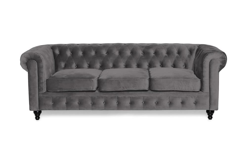 CHESTERFIELD Sammetssoffa 3-sits Mörkgrå