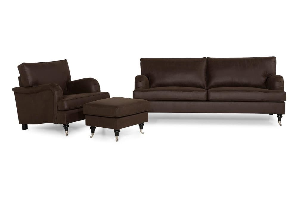 HOWARD Soffgrupp 3,5-sits+Fåtölj+Fotpall Vintage Brun