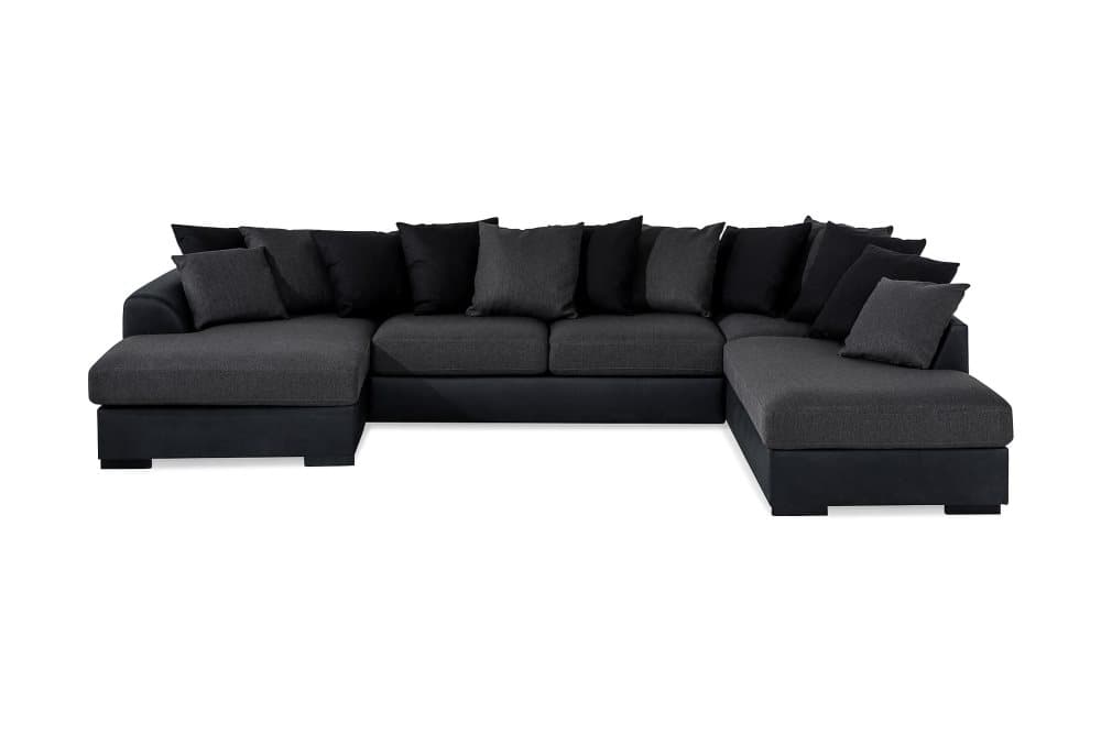 AUSTIN U-Soffa Divan Vänster inkl Kuvertkuddar Svart/Grå