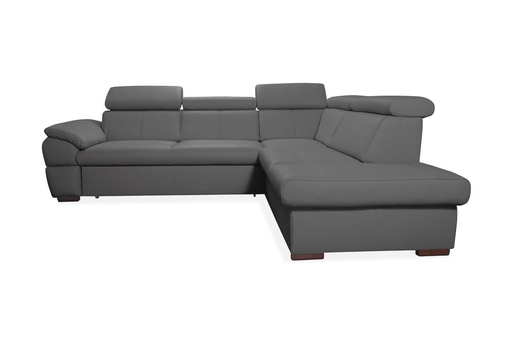 BONERA Hörnbäddsoffa Höger Läder Antracit/Trä