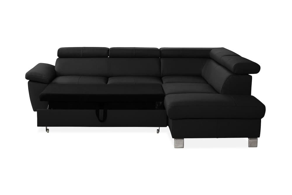 SENIGA Hörnbäddsoffa Höger Läder Svart/Krom