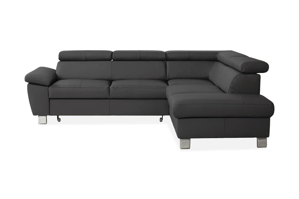 SENIGA Hörnbäddsoffa Höger Läder Antracit/Krom