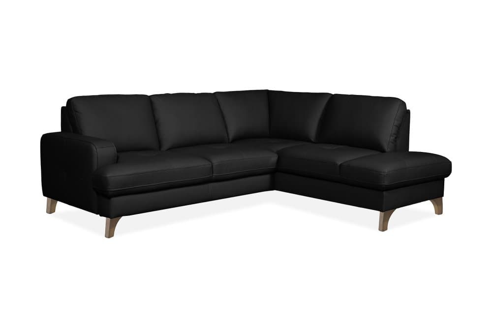 GUYSON Hörnbäddsoffa Höger Läder Svart/Trä