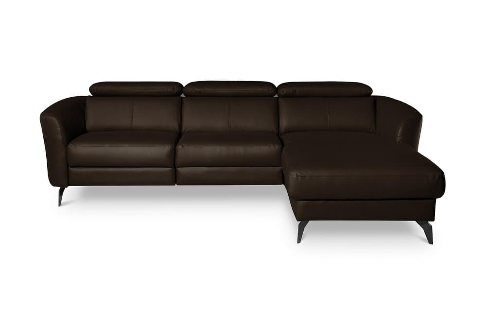 LOGNA Hörnreclinersoffa Höger Läder/PVC Mörkbrun/Mattsvart