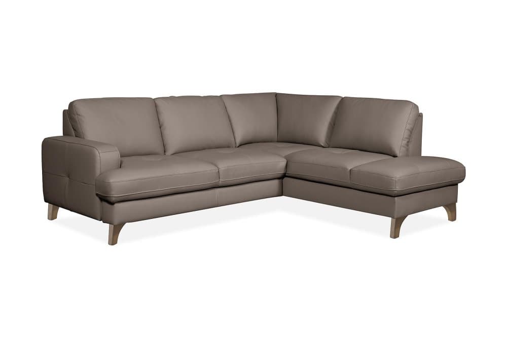 GUYSON Hörnbäddsoffa Höger Läder Taupe/Trä