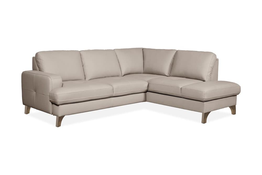 GUYSON Hörnbäddsoffa Höger Läder Beige/Trä