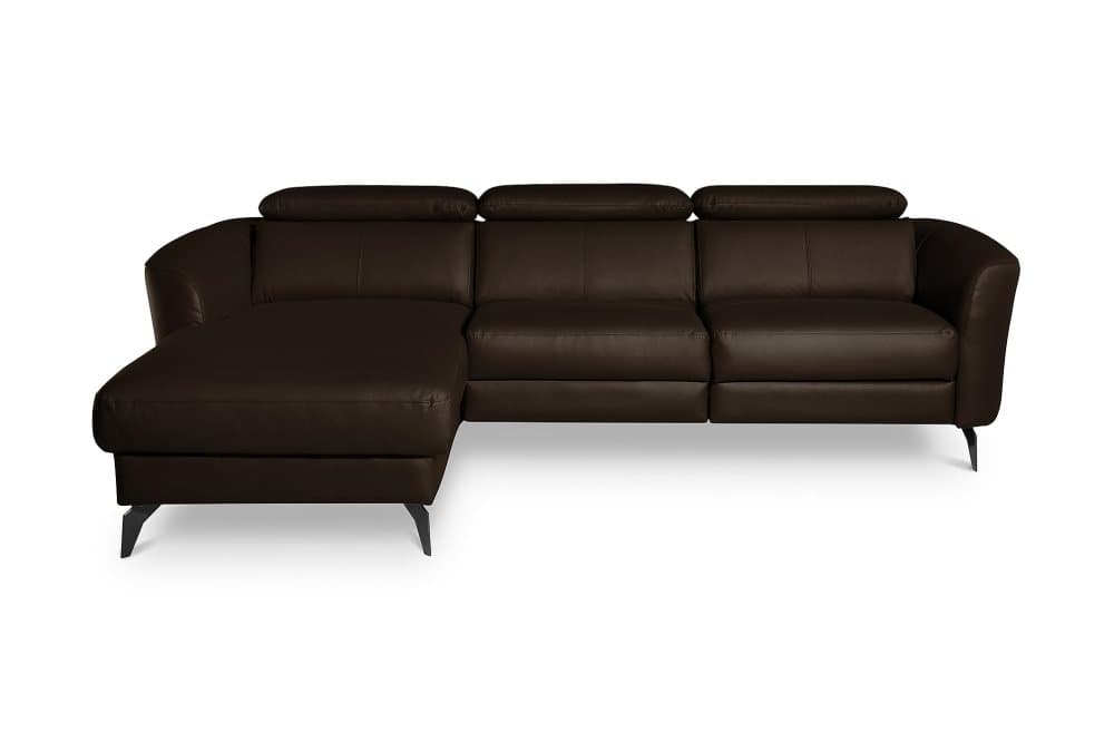 LOGNA Hörnreclinersoffa Vänster Läder/PVC Mörkbrun/Mattsvart