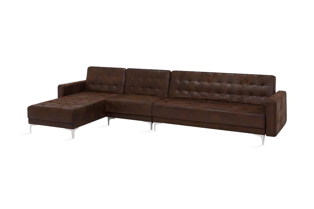 KIEFF Hörnbäddsoffa Large Höger Konstläder Brun
