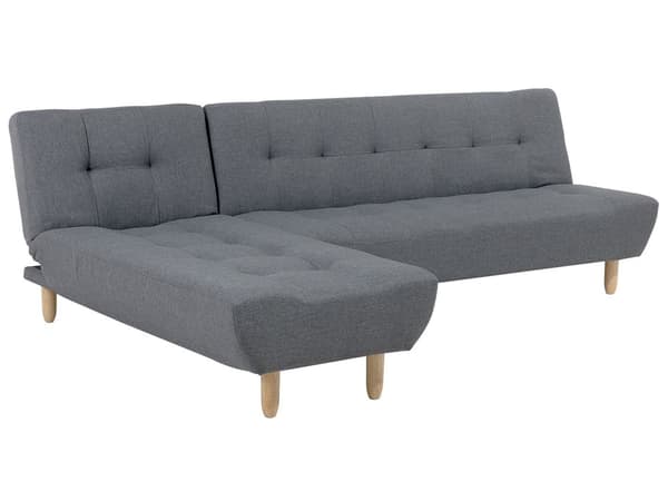 Hörnsoffa Mörkgrå Tyg Klädsel Ljusträ Ben L-formad Högervänd Schäslong 4-sits Sovfunktion