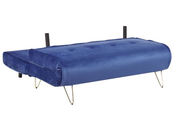 2-personers marineblå sovesofa med hynde gyldne metal glamour ben