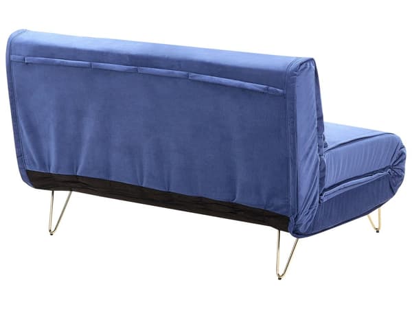 2-personers marineblå sovesofa med hynde gyldne metal glamour ben