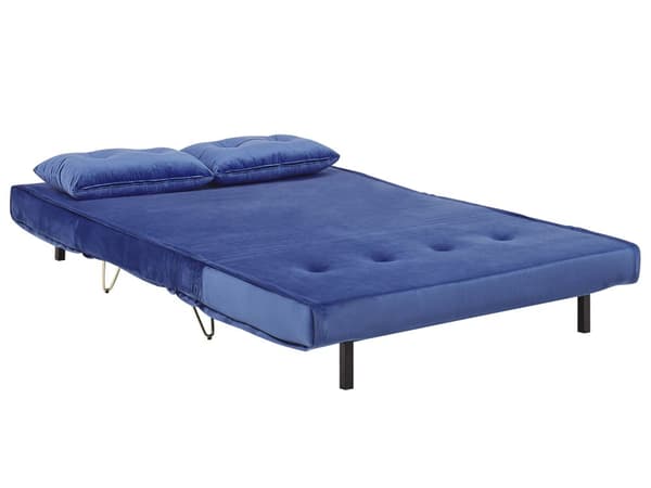 2-personers marineblå sovesofa med hynde gyldne metal glamour ben