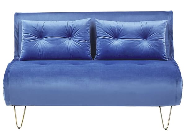 2-personers marineblå sovesofa med hynde gyldne metal glamour ben