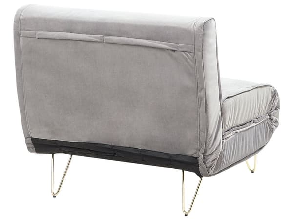 Liten Bäddsoffa Grå Sammet 1-sits Armlös med Kuddar Metall Guldben Glamour