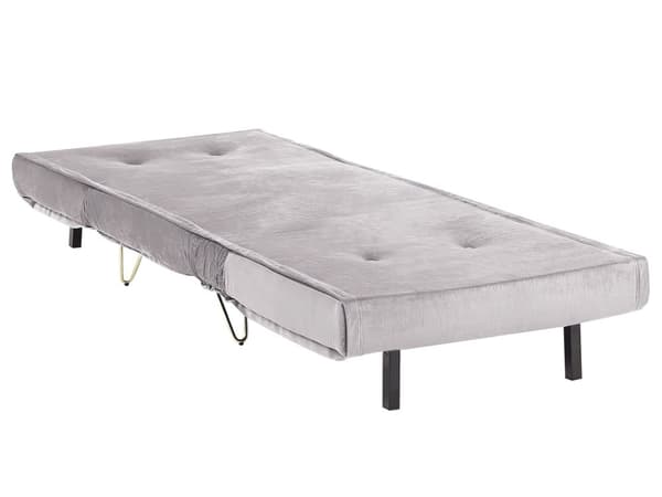 Liten Bäddsoffa Grå Sammet 1-sits Armlös med Kuddar Metall Guldben Glamour