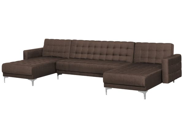 5-sits Hörnbäddsoffa med Schäslonger U-formad Brun Tuftad Modern