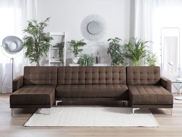 5-sits Hörnbäddsoffa med Schäslonger U-formad Brun Tuftad Modern