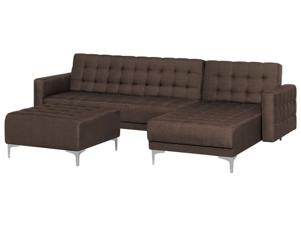 4-sits Vänstervänd Hörnbäddsoffa med Schäslong L-formad Brun Tuftad Modern