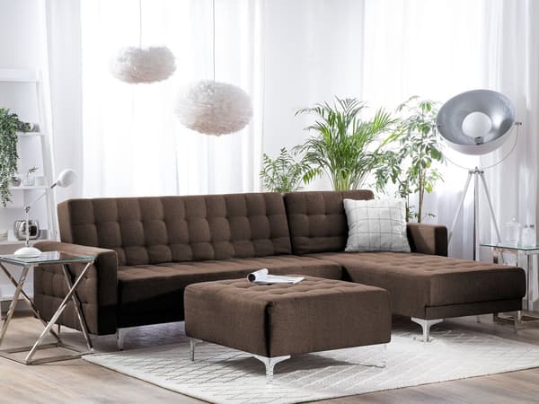 4-sits Vänstervänd Hörnbäddsoffa med Schäslong L-formad Brun Tuftad Modern