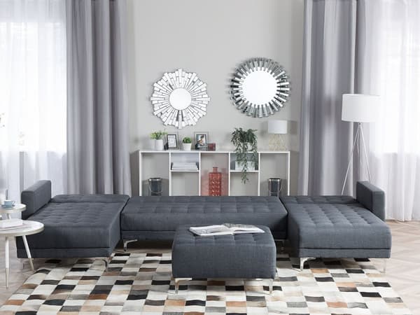 5-sits Hörnbäddsoffa med Schäslonger U-formad Mörkgrå Tuftat tyg Modern