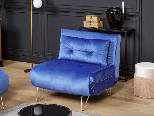 Blå velour sofasæt 1 + 2 klapsofa med hynder