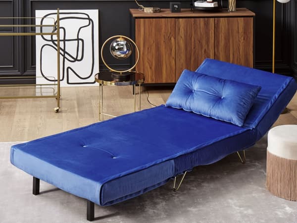 Blå velour sofasæt 1 + 2 klapsofa med hynder