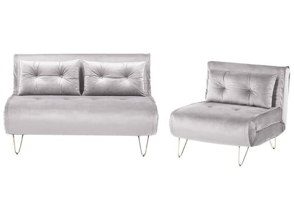 Soffgrupp Beige Sammet 2-sits 3-sits Knappar Tuftad Kuddar Rullarmar Glam