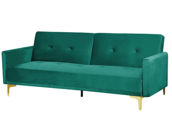 Vuodesohva vihreä 192 x 78 x 80 cm samettiverhoilu kolmelle metallijalat massiivipuu