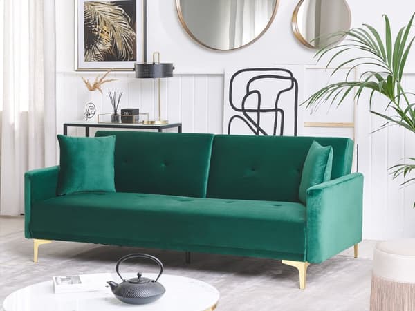 Vuodesohva vihreä 192 x 78 x 80 cm samettiverhoilu kolmelle metallijalat massiivipuu