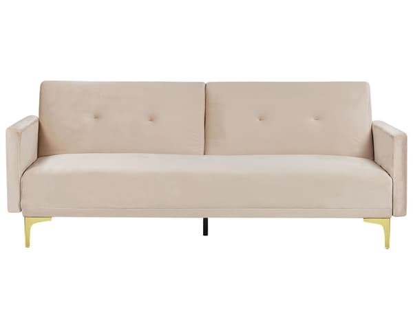 Bäddsoffa 3-sits Beige Sammet Knäppt Sits Klick Klack funktion Traditionell Vardagsrum