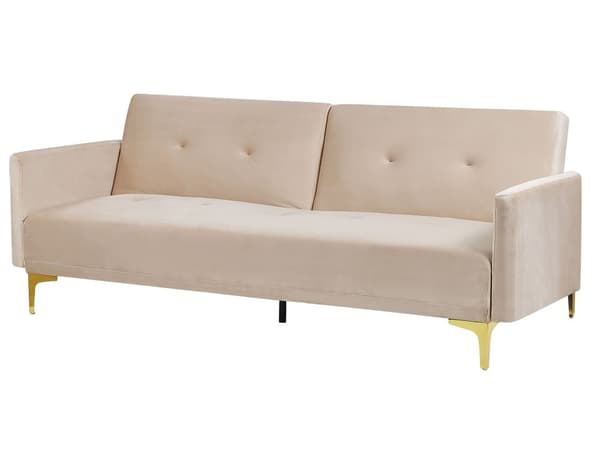 Bäddsoffa 3-sits Beige Sammet Knäppt Sits Klick Klack funktion Traditionell Vardagsrum