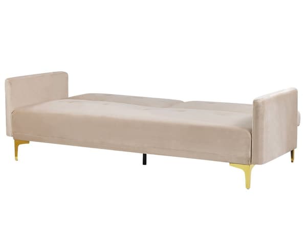 Bäddsoffa 3-sits Beige Sammet Knäppt Sits Klick Klack funktion Traditionell Vardagsrum