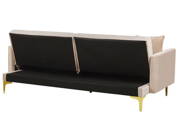 Bäddsoffa 3-sits Beige Sammet Knäppt Sits Klick Klack funktion Traditionell Vardagsrum