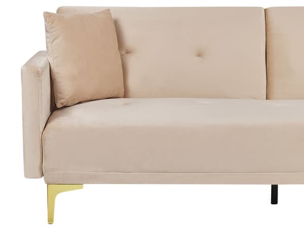 Bäddsoffa 3-sits Beige Sammet Knäppt Sits Klick Klack funktion Traditionell Vardagsrum