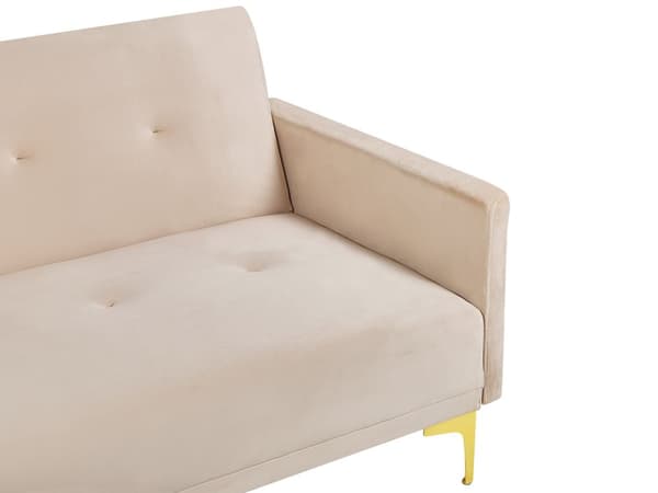 Bäddsoffa 3-sits Beige Sammet Knäppt Sits Klick Klack funktion Traditionell Vardagsrum
