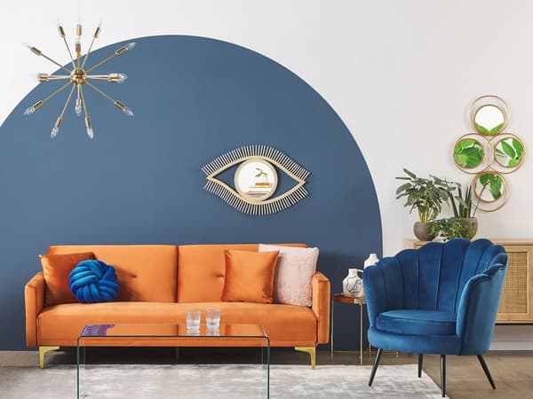 Bäddsoffa 3-sits Orange Sammet Knäppt Sits Klick Klack funktion Traditionell Vardagsrum