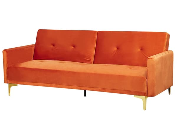 Bäddsoffa 3-sits Orange Sammet Knäppt Sits Klick Klack funktion Traditionell Vardagsrum