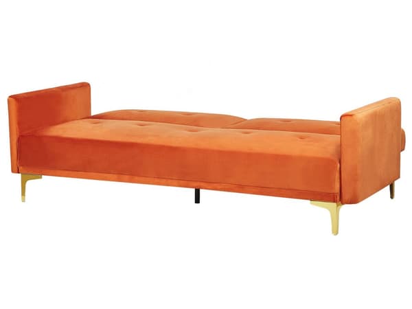 Bäddsoffa 3-sits Orange Sammet Knäppt Sits Klick Klack funktion Traditionell Vardagsrum