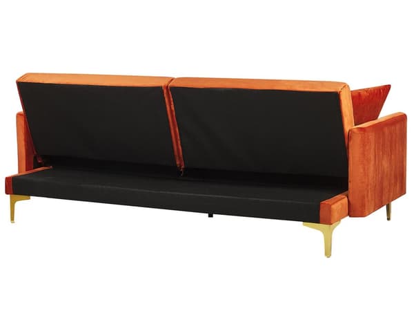 Bäddsoffa 3-sits Orange Sammet Knäppt Sits Klick Klack funktion Traditionell Vardagsrum