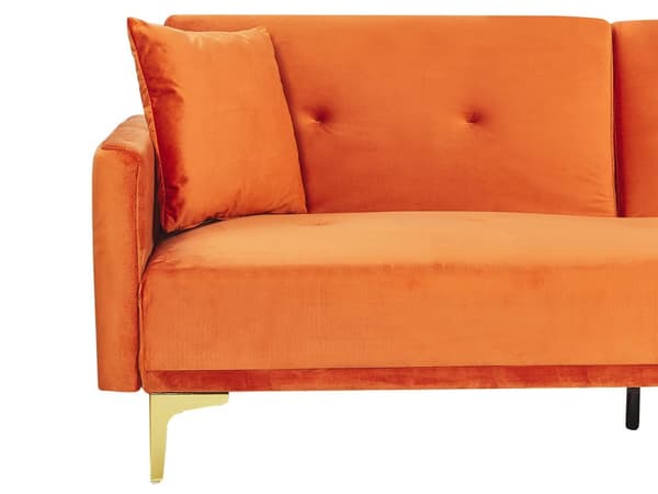 Bäddsoffa 3-sits Orange Sammet Knäppt Sits Klick Klack funktion Traditionell Vardagsrum