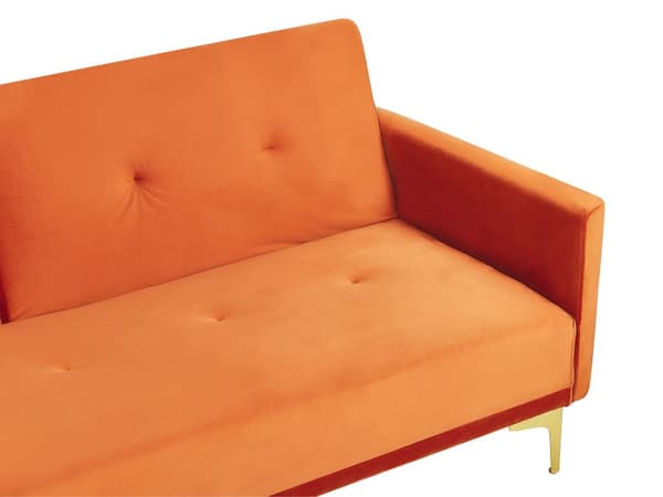 Bäddsoffa 3-sits Orange Sammet Knäppt Sits Klick Klack funktion Traditionell Vardagsrum