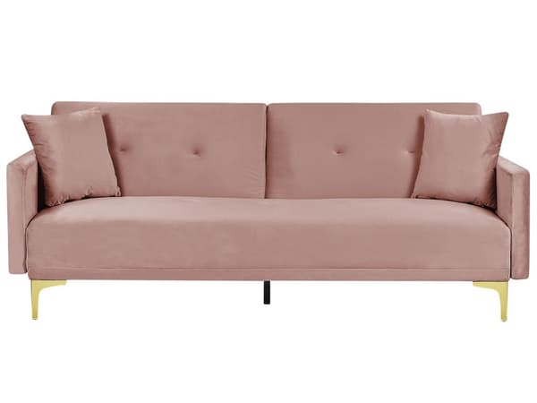 Bäddsoffa 3-sits Rosa Sammet Knäppt Sits Klick Klack funktion Traditionell Vardagsrum