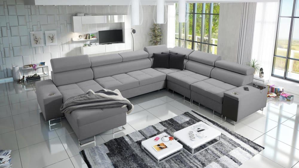 MORENA VIII U-BÄDDSOFFA MED USB VÄNSTER 360 GRÅ II