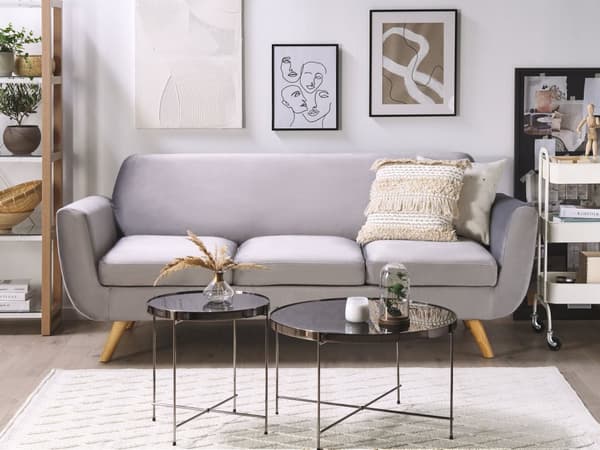 Sofabetræk Grå Velour Aftagelig og Udskiftelig Møbel Lynlås Betræk Elastisk 3 personers 195 x 178 x 77 cm Nem Vaskbart og Pleje
