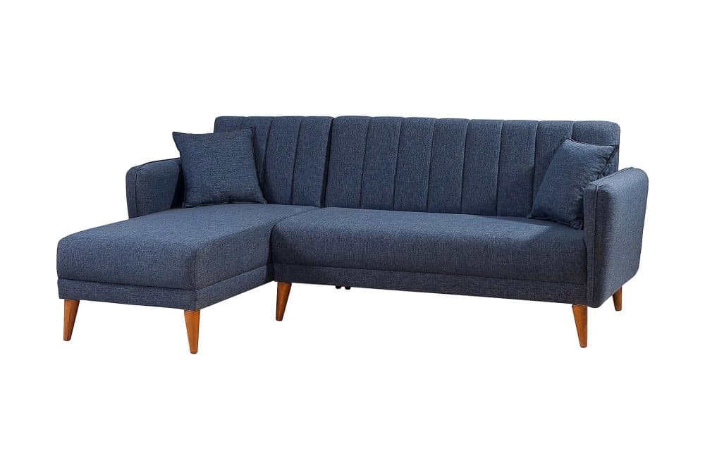 BLESSAC Bäddsoffa med Divan Vänster Mörkblå/Natur