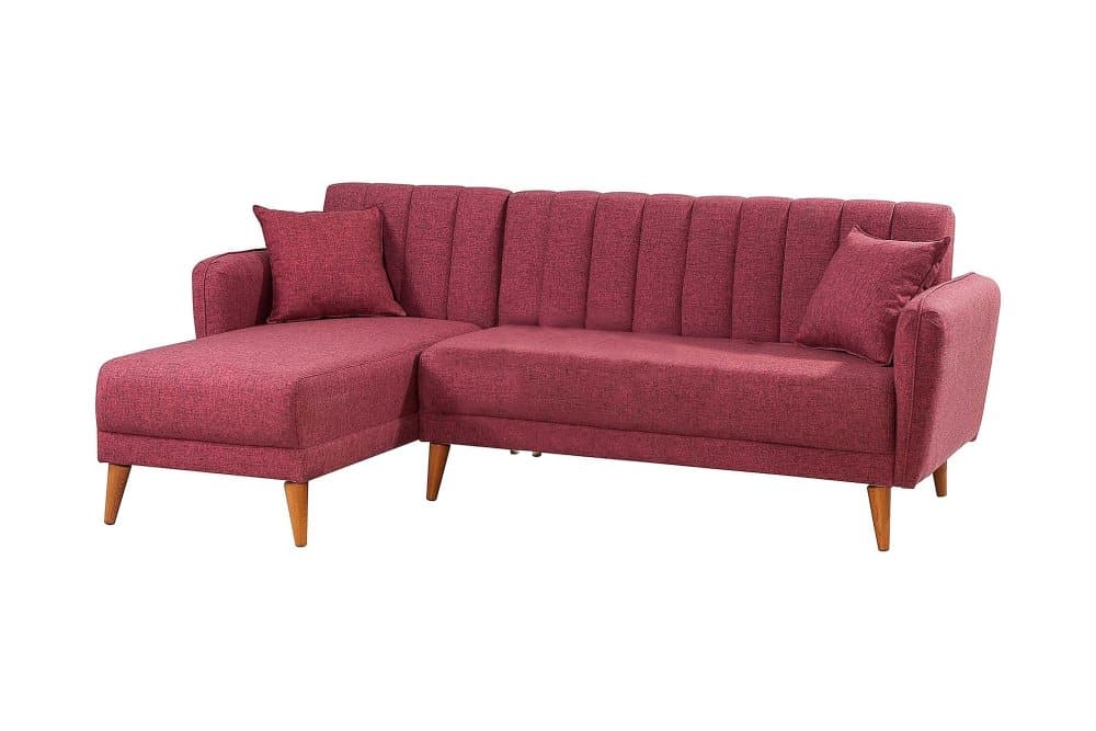 BLESSAC Bäddsoffa med Divan Vänster Röd/Natur