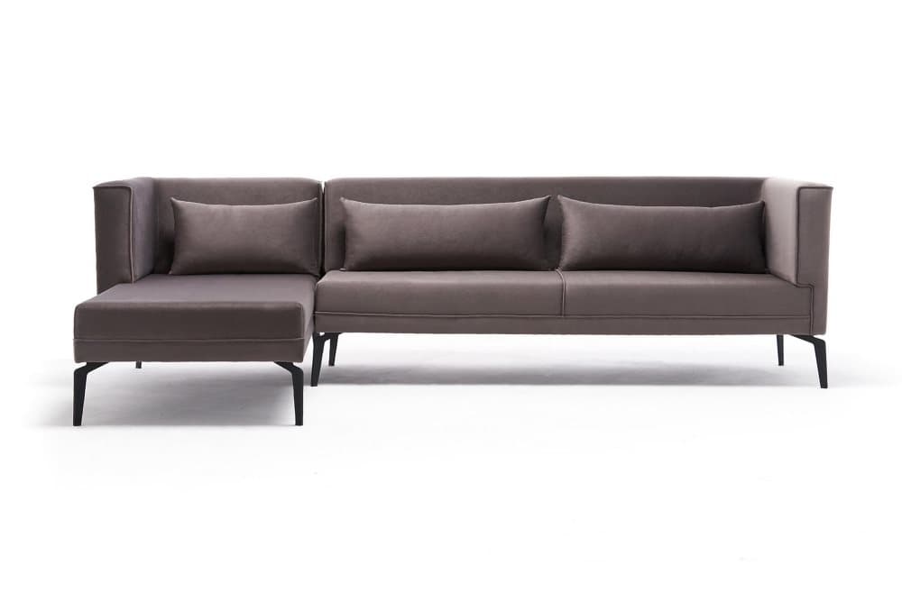 TALISAY Divansoffa Vänster Sammet/Ljusgrå/Svart